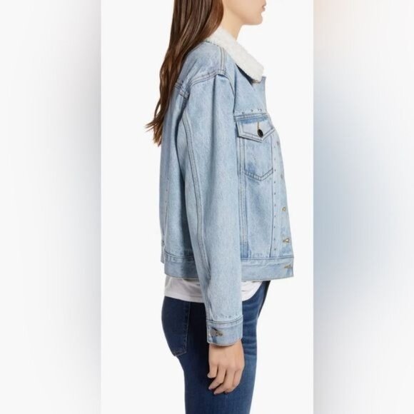 Rebecca Minkoff Stud Detail Clark Denim Jean Jacket light BlueWash Small - Picture 10 of 12